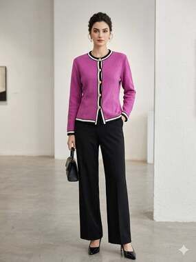 Classiques Entier Vintage Pink Merino Wool Blend Cardigan with Gold Buttons